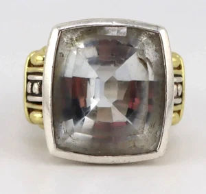 Anillo y hermoso topacio vintage de caviar LAGOS 18k y esterlina, talla 7,5 - Imagen 1 de 5