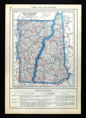1919 Auto Road Map Vermont New Hampshire Burlington Concord Mt. Washington VT NH - Image 1 of 4