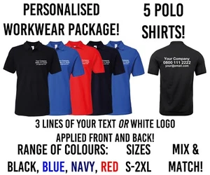 Paquete de ropa de trabajo personalizada 5 polos trabajo personalizado cualquier texto logotipo constructor comercial - Imagen 1 de 3