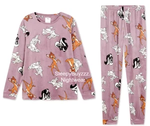 Ladies Velour Fleece Pyjamas DISNEY BAMBI & THUMPER Women 6-24 Nightwear Primark - Picture 1 of 13