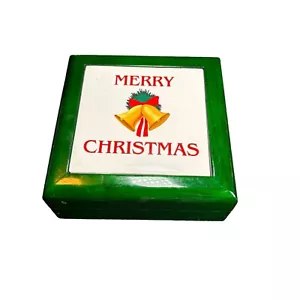 VTG Handcrafted Wooden Trinket/Jewelry Box Merry Christmas Tile Inlay - Picture 1 of 7