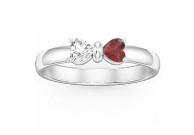 Red Ruby & White Heart Cut 0.52CT Moissanites In 10K White Gold Promise Ring - Image 1 of 4
