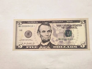 2013 $5 STAR NOTE ST LOUIS DISTRICT FEDERAL RESERVE Low Serial # MH00068416 - Picture 1 of 3