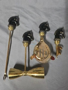 Vintage MCM Schwarz und Gold Pferdekopf Bargeschirr Set 4 Hergestellt in Japan - Bild 1 von 10