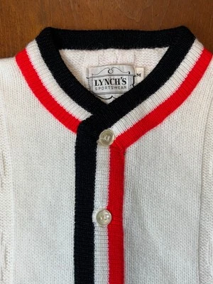 Vintage 60s White Cardigan Preppy Men Medium Orlon Acrylic Campus - Perfect - Image 1 of 4