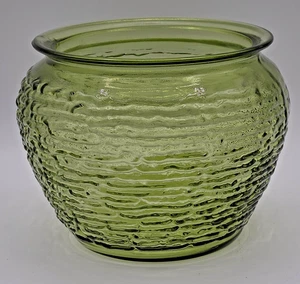 National Potteries USA Green Glass Planter Vase Pot Ribbed Ripples Vintage - Picture 1 of 8