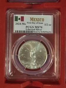 2024-Mo Mexico 1/2 Oz Libertad Silver Dollar PCGS MS 70 FIRST DAY ISSUE - Picture 1 of 4