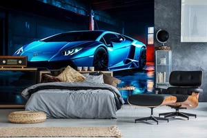 Super Auto Tapete Wandbild 312x219cm für Teens Schlafzimmer Foto Wand Deko Blau - Bild 1 von 9
