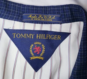 Vintage Tommy Hilfiger Pure New Wool Mens 42L Navy Check Blazer Made In USA - Picture 1 of 11