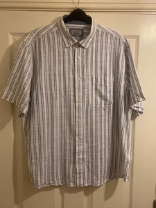 M&S Collection Men's Short Sleeve Shirt Striped Button Down Collar Size XL  -L5 - Picture 1 of 6