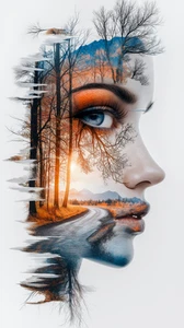 Canvas Art Blue White Orange Face Tree Landscape Wall Picture Poster Print - Picture 1 of 22