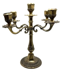 Vintage Ornate Solid Brass Candelabra 4 Arm / 5 Candle Candlestick Holder ITALY - Picture 1 of 6