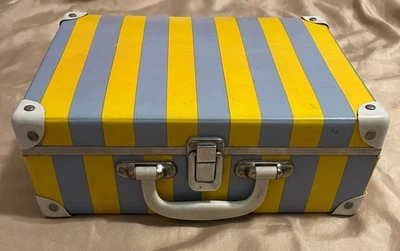 Caja de Maquillaje Estuche de Vinilo Vintage Años 60 Amarillo Gris Rayas 12x9x4" Mod Retro Foto 1 de 4