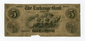 1856 $5 The Exchange Bank - Boston, MASSACHUSETTS (Altered) Note - Picture 1 of 3