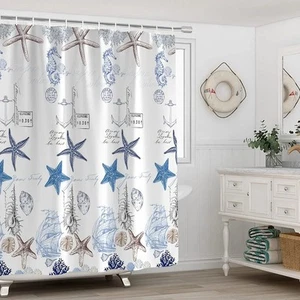 Coastal Shower Curtain for Bathroom Underwater World Marine Life Print Bath... - Picture 1 of 7