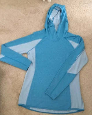 Ladies Exertek L/S Hooded Turquoise Heather Activewear Top/Shirt - SZ MEDIUM - Image 1 of 4