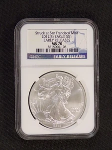 2012-S AMERICAN SILVER EAGLE 1oz .999 FINE SILVER NGC GRADED MS70 $1 COIN USA - Picture 1 of 2