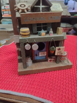 Country General Store Birdhouse Red Rustic Porch Decoration Farming Folk Art 7"T - Image 1 of 4