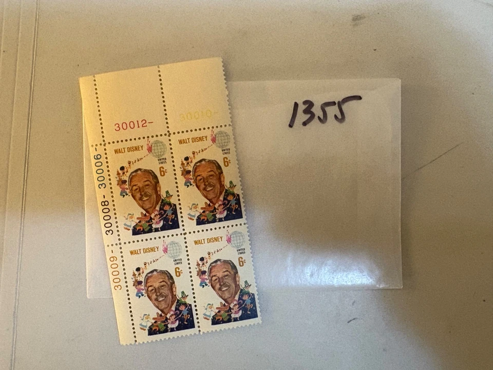 U. S. plate block - 1355 - Walt Disney  - comb. shipping! - Image 1 of 1