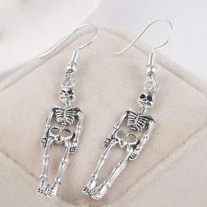 Halloween Skeleton Drop Earrings Vintage Goth Punk Skull Dangle Earrings Jewelry - Picture 1 of 12
