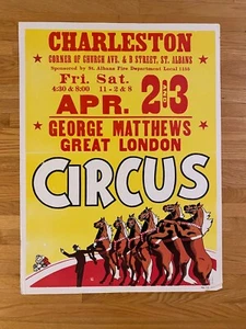 Vintage George Matthews Great London Circus Charleston 21" x 28" Poster Horses - Picture 1 of 11