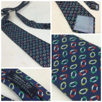 Hilditch & Key Saks Fifth Neck Tie Blue Life Preservers 3 7/8 Inch England YGI - Изображение 1 из 4