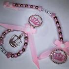 Pink Crown - Dummy Clip & Pram Charm - Pink/Silver