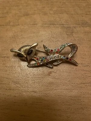 Broche/colgante de gato con pedrería multicolor buen tono ojos de piedra negros Foto 1 de 4