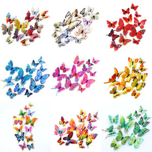 12pcs Double Wing 3D Butterfly Sticker Decal Wall Decals Kids Home Decor Magnet