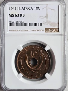 British East Africa 10 Cents 1941l NGC MS 63 RB - Picture 1 of 2