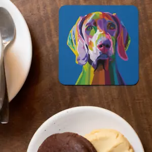 Weimaraner Dog Abstract Hardwood Drinks Tea Coasters Pop Art Pick 5 Colours 95mm - Picture 1 of 6