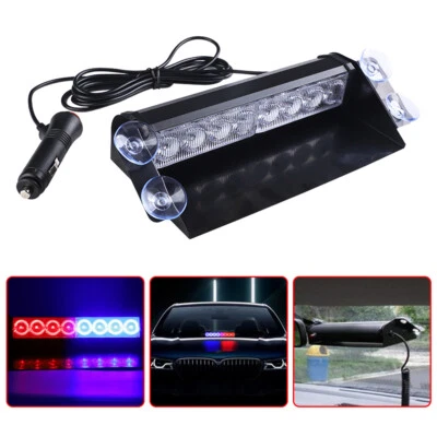 Auto KFZ 8 LED Rot Blau LKW Frontblitzer Armaturenbrett Warnung Blitzlicht - Bild 1 von 4