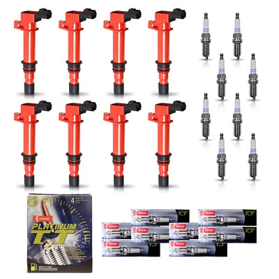 8 Red Ignition Coil & 8 Denso Spark Plug for Mitsubishi Raider 2006-2007 4.7L - Image 1 of 4