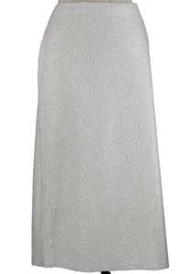 St John Knits Bonded Sequin Pencil Skirt Snow White Size 12 NWOT $1195 - Picture 1 of 3