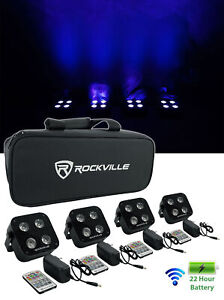 Rockville 4 PACK MINI RF4 DJ/Party Wash Up Lights+Bag+RF Remotes+Wireless DMX