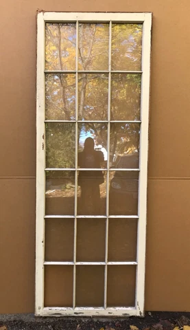Tall Antique 18 Lite 38x103 Shabby White VTG Storm Wood Window Sash Old 1592-22B Cover