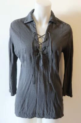 WOMENS MAJESTIC PARIS GREY LINEN LONG SLEEVE TOP SZ 3/ USL* - Image 1 of 4