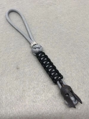 550 Paracord Knife Lanyard Gray With Oxidized Brass Spartan Helmet Bead - Image 1 of 4