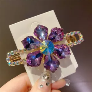 Women Hair Clips Crystal Rhinestone Elegant Glitter Hair Clips Hairpin Purple - Picture 1 of 5