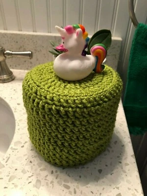 Handmade Whimsical Unicorn FuN Toilet Paper Roll Cover Green Crochet bath  New! - Image 1 of 2