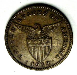 1918 S PHILIPPINES 1 CENTAVO KM163, FREE SHIPPING IN USA - Picture 1 of 2