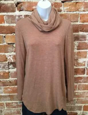 Top túnica ligero Lisa Rinna brezo camel bronceado capucha cuello nuevo dobladillo alto-bajo Foto 1 de 4