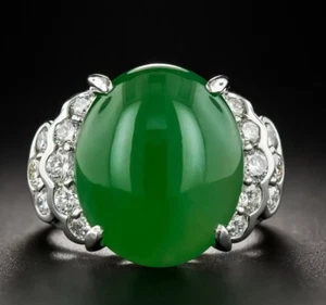 Natural Jade 4.60ct oval Cut Wedding Ring Sterling Silver 925 Vintage Jade - Picture 1 of 2
