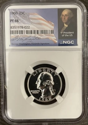 1960 Washington Quarter NGC PF66 Washington Facsimile Signature Special Label - Image 1 of 2