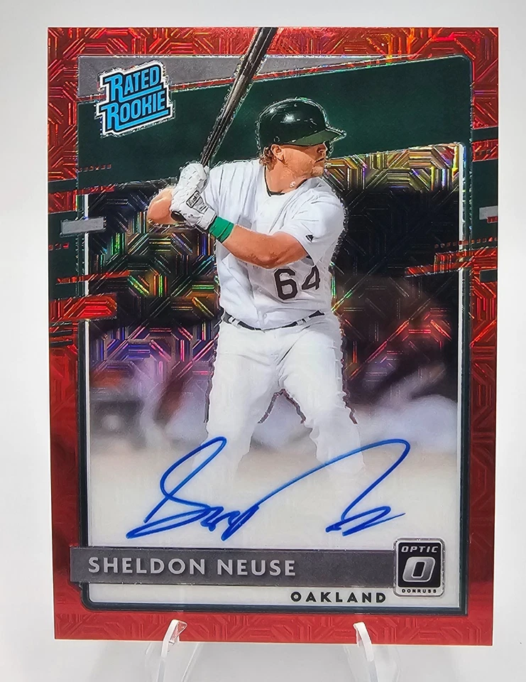 2020 Donruss Optic Sheldon Neuse RC Auto Red Mojo Prizm /99 Oakland A’s #RRS-SN - Image 1 of 2