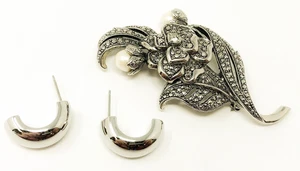 Kenneth Jay Lane, KJL Silverton Par de Pendientes y Brillante Conjunto de Broches Florales Avon. - Imagen 1 de 6