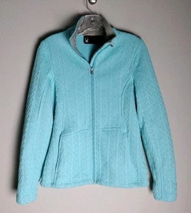 Spyder Turquoise Aqua Major Core Cable Knit Stryke Zip Up Sweater Jacket Medium - Picture 1 of 7