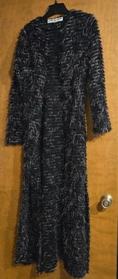 Cárdigan largo French Laundry XS frente abierto bolsillos plumero texturizado negro blanco Foto 1 de 4