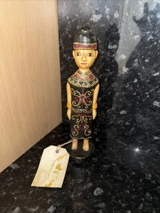 Hand Crafted Indonesian Figure Carved Wood Hand Painted Folk Art New Souvenir - Picture 1 of 10