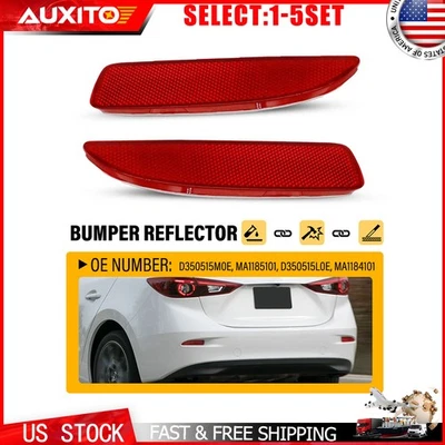 Reflectores de parachoques trasero LH RH rojos para modelos 2014-18 Mazda 3 i SV Sport GT 2-10X Foto 1 de 4
